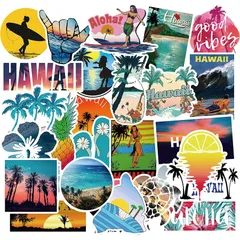 ステッカー ハワイ 50枚 防水 シール 詰め合わせ アロハ 波 サーフィン