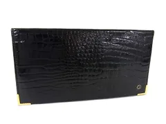 ■美品■ dunhill ダンヒル クロコダイル型押しレザー 二つ折り 長財布 札入れ ウォレット メンズ レディース ブラック系 DK5749