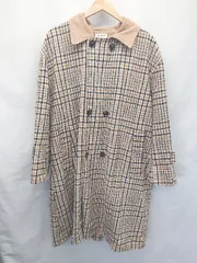 ■ ⊆ JUNOAH ジュノア チェック柄 ロング丈 長袖 コート サイズ表記なし ベージュ系 レディース E  【1507160006808】