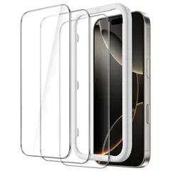 6.3インチ用 液晶保護フィルム Pro 強化ガラス製 16 ガイド枠付き ケースに干渉なし iPhone HDクリア JETech 3枚セット