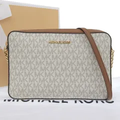 【本物保証】 箱付 超美品 マイケルコース MICHAEL KORS ロゴ ショルダーバッグ ホワイト系×ブラウン 斜め掛け