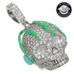モアサナイト スカル ペンダントトップ 蛍光 ドクロ シルバー .925Silver メンズ Moassanite鑑別書付き