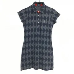 パーリーゲイツ 半袖ポロワンピース グレー×ネイビー アーガイル柄 スカルラビット レディース 0(S) ゴルフウェア PEARLY GATES