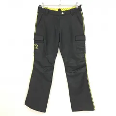 【美品】プーマ カーゴパンツ 黒×イエロー サイドライン ティー装着可 ロゴ刺しゅう レディース S ゴルフウェア PUMA