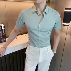 [L]春 コーデ メンズ  服 シンプル ファッション オシャレ 大人 かっこいい 大きいサイズ ストリート 紳士服  シャツ 半袖 ストレッチ スムース ノーアイロン シャツ 韓国スタイル スリムフィット ライト 快適