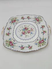 【K-1300】Royal Albert BONE CHINA ロイヤルアルバート スクエアプレート 25cm ドット絵