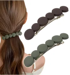 【数量限定】前髪クリップ バレッタ ヘアピン 髪飾り 艶消し セット ヘアクリップ E ヘアバレッタ ダークブラウン＋カーキ [Herbeluemily]