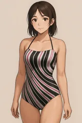 H286セールは1月末まで！ダークなストライプデザインレトロ女子ファッション水着♪撮影用にも♪サイズ9M