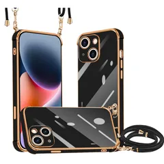 iPhone 14 Plus 用 ケース ショルダー 新型韓国 可愛い 薄型 軽量 TPU 耐衝撃 シリカゲル メッキ加 TPU ネック ショルダー ストラップ付き スマホ シリコン iphone 14 plus ケース 首掛け 肩掛け 斜めかけ 縄掛け 