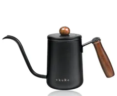 +kuRo コーヒーポット ドリップポット 550ml 直火 対応 おしゃれ ドリップ用 2〜3人用 蓋付き 細口 キャンプ アウトドア (ブラック) [ブラック]