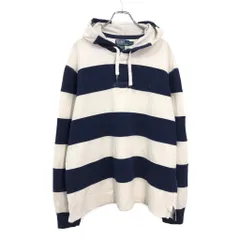 Polo by Ralph Lauren ポロ ラルフローレン フーデッド ラガーシャツ ボーダー ネイビー(メンズ XXL)中古 古着 V3951