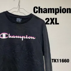 Champion トレーナー 長袖 2XL ブラック スウェット ビッグプリント ロゴ レディース 裏起毛 秋冬 チャンピオン RN15763 古着 TK11660