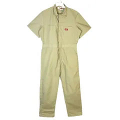 ディッキーズDickies半袖つなぎワークウェア作業着オールインワンツイル生地ベージュロゴタグワンポイントvintageヴィンテージ50128