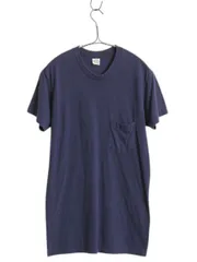 【お得なクーポン配布中!】 80s USA製 ポケット付き 無地 半袖 Tシャツ メンズ L 小さめ S 程/ 古着 ヴィンテージ シングルステッチ ポケT 耳付き カットソー ネイビー