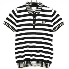 ジャックバニー ニット半袖ポロシャツ 白×黒 ボーダー コットン混 レディース 2(L) ゴルフウェア Jack Bunny