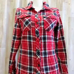 ☆ 長袖チェックシャツ M レッド×ブラック×ホワイト 綿100%