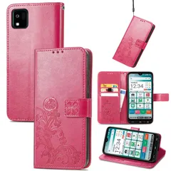 【特価商品】ノートブック型携帯電話保護カバー多機能携帯電話ホルスター財布携帯電話ホルダーバンプパターンテクスチャ耐久性摩擦耐性携帯電話ケース男性と女性に適した多色オプション 手帳型 (四つ葉のクローバー赤) ケース A205KC かんたんスマホ3 に適用する京