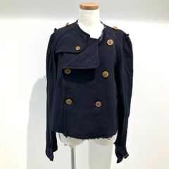 GM-J054 コムデギャルソン COMME des GARCONS エステルツイル ノーカラーショートトレンチジャケット 紺色 フリーサイズ 2004年S/S