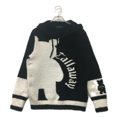 中古 レディース キャロウェイ Callaway セーター L 黒 長袖 ハーフジップ ニット ストレッチ パーカー ブラック ベア柄