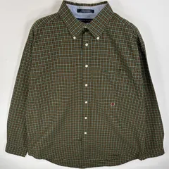 古着 トミーヒルフィガー TOMMY HILFIGER 長袖シャツ ボタンダウンシャツ ワンポイント 刺繍 ロゴ 胸ポケ L  グリーン系 チェック メンズ