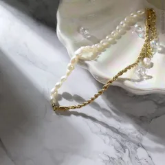 バロックパール ミックスパイプロープチェーン ネックレス BOX付きで発送