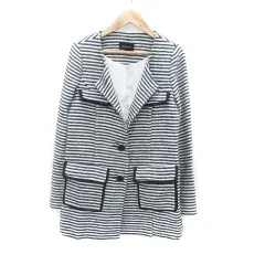 クイーンズコート QUEENS COURT ノーカラージャケット ミドル丈 ボーダー柄 2 M 紺 ネイビー オフホワイト /HO41のサムネイル
