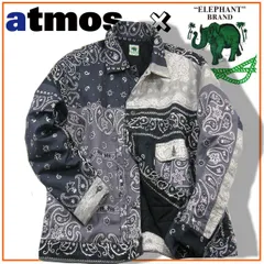 【新品】 atmos × ELEPHANT BRAND ／ アトモス × エレファントブランド　中わた入り トラックジャケット バンダナ アウター 中綿 ペイズリー クレイジーパターン シャツアウター ボックスシルエット ブラック グレー モノトーン ｜ 秋冬のサムネイル