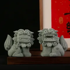 人気販売木彫　獅子　狛犬　置物　魔除け　縁起物　オブジェ　守り神　中古品　骨董品　60cm その他