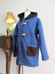 フリース裏ボアダッフルコート　ブルー　110サイズ　130サイズ　裏起毛　アウター　冬　防寒対策　あったかい