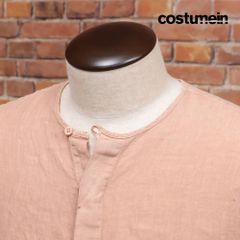 春夏/costumein/52サイズ/ノーカラー シャツ DODO 清涼リネン 製品染め ヌケ感 コストメイン イタリア製 長袖 新品/ピンクベージュ/kc402/