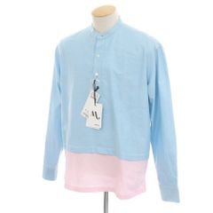 【新品】ドッピアアー DOPPIAA コットン バンドカラー プルオーバーシャツ ライトブルーxピンク【サイズS】【メンズ】