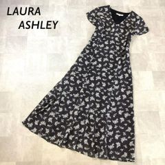 LAURA ASHLEY 半袖 マキシ丈丈ワンピース 38 黒 レース襟 - メルカリ