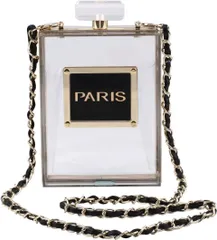 LETODE レディース ショルダーバッグ 香水型 アクリル ホワイト ハンドバッグ クラッチ 2WAY ストラップ おしゃれ フォーマル パーティー イブニング  パヒューム 白