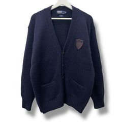 Polo Ralph Lauren ポロラルフローレン ウールニットカーディガン レタードカーディガン L ネイビー ワッペン付き 肉厚ウール ナイガイ メンズ 冬 recollect有明ガーデン店 39 NO.00526T