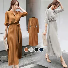 ワンピース プリーツ ロングワンピース シャツワンピース マキシ リボン 長袖 袖あり 袖付き きれいめ レディース マタニティ 春夏 chaoliu39