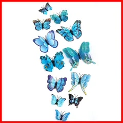 【新着商品】壁紙シール ランダム仕様 磁石 蝶型貼り紙 立体3D蝶々 壁飾りつけセット立体 インテリア ウォールステッカー 取り外し可能 部屋や家庭飾り用 YANYULI リビング 教室飾り用 おしゃれ ブルー