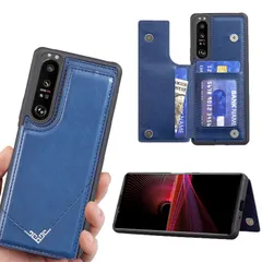 【在庫処分】5 III SO-53B SOG05 A103SO用 背面 Xperia 手帳 カードケース ランヤード付 背面カバー (紺）エクスペリア 5 SONY III so53b sog05 a103so スマホケース サイドマグネット 手帳型 カード収