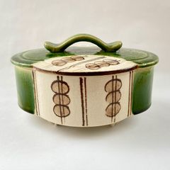 食籠 織部 木瓜　大　加藤五陶　紙箱入　茶道具　茶器　菓子器　菓子鉢　菓子盆　食篭　喰籠