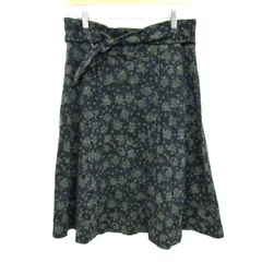 ローラアシュレイ フレアスカート コットン100% 花柄 ブランド ボトムス レディース 11サイズ ネイビー×グリーン Laura Ashley 【中古】