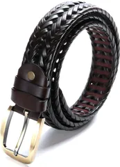 [Harewith] ベルト メンズ カジュアル ゴルフ 本革 大きいサイズ 日本メーカー 長さ調整可能 メッシュ 丈夫 頑丈 (ブラウン) [ブラウン]