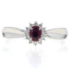 Pt900 プラチナ リング ルビー 0.30ct ダイヤモンド 0.10ct オーバル 取り巻き リボン 指輪 18号【新品仕上済】【zz】【中古】
