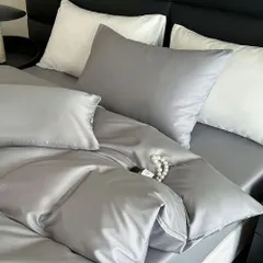 Color:グレー_Size:シングル・150x210cm 掛け布団カバー シングル 綿100％ サテン織り 100番手双糸 超長綿 400本高密度生地 ホテル仕様 防ダニ 掛けふとんカバー ふとんカバー 布団カバー シルクのような肌触り 北欧 滑らか 柔らか