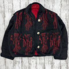 【USA製】レディース ウール ニット ジャケット/Joyce Onarheim Boe Legacy Collection/トライバル エスニック 柄/ブラック系 レッド系 黒 赤/ ※内ボタン取れあり/ 服飾 (72-2025-0715-KO-001)
