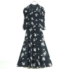 【美品】ウィルセレクション★きらめくワンピース サイズM ネイビー系 フリル&花柄♪シアー感 インナーキャミワンピ付き♪z13130