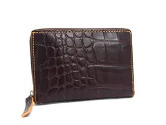 ■極美品■ TAKEO KIKUCHI タケオキクチ クロコダイル型押しレザー ラウンドファスナー 財布 ウォレット ブラウン系 DK4383