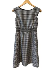 B050 TOCCA トッカ　ノースリーブワンピース　フレア　膝丈　レディース　チェック柄　白　黒　サイズ0