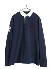【お得なクーポン配布中!】 ビッグポニー ポロ ラルフローレン 長袖 ラガーシャツ メンズ L 古着 POLO 長袖シャツ ラグビー ヘビーウェイト 紺 ナンバリング ネイビー
