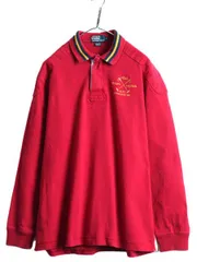 【お得なクーポン配布中!】 90s ポロ ラルフローレン ヘビーウェイト 長袖 ラガー シャツ メンズ L 古着 90年代 オールド POLO ラグビー 長袖シャツ エルボーパッチ 赤