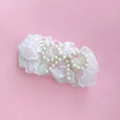 可愛いがいっぱい♪3種類のレースとピンクコットンパールのバレッタ♪