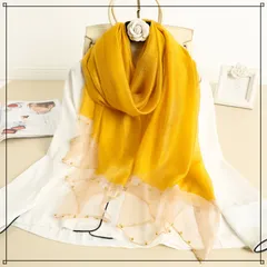 大判ストール 結婚式 お呼ばれ 薄手 マスタード 黄色 ショール 残り1点！ 二次会 結婚式アイテム ワンピースやドレスと合わせて使える！ ゴールドビーズ シースルー シルク＆ウール ラメ パーティー 無地 シアー 高級感 可愛い 透け感 保護者会 謝恩会にも